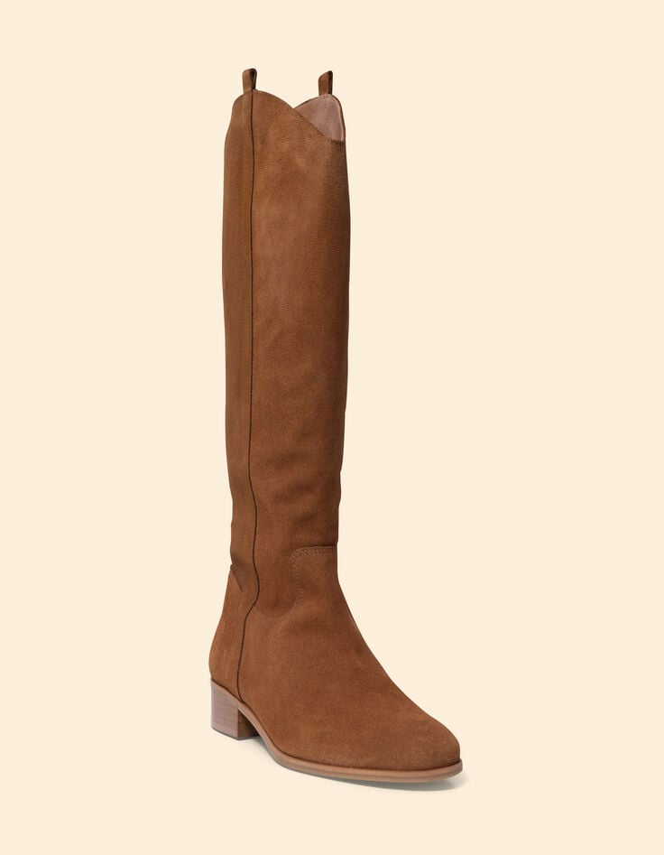 Ikks Bottes Cavalières Camel Cuir Velours I.Code