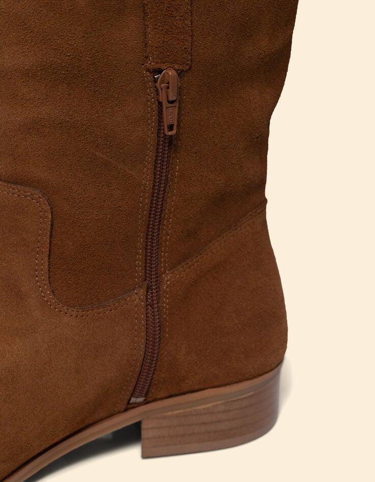Ikks Bottes Cavalières Camel Cuir Velours I.Code