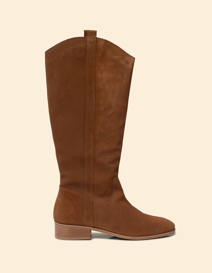 ikks Bottes cavalières camel cuir velours I.Code
