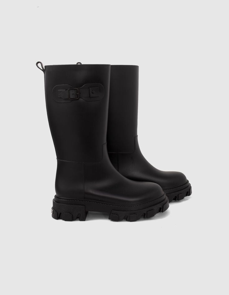 Ikks Bottes De Pluie Noires Crantées Femme