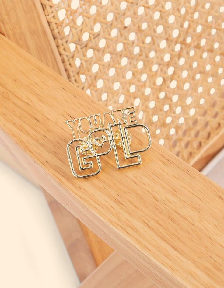 Ikks Broche Message Métal Doré I.Code