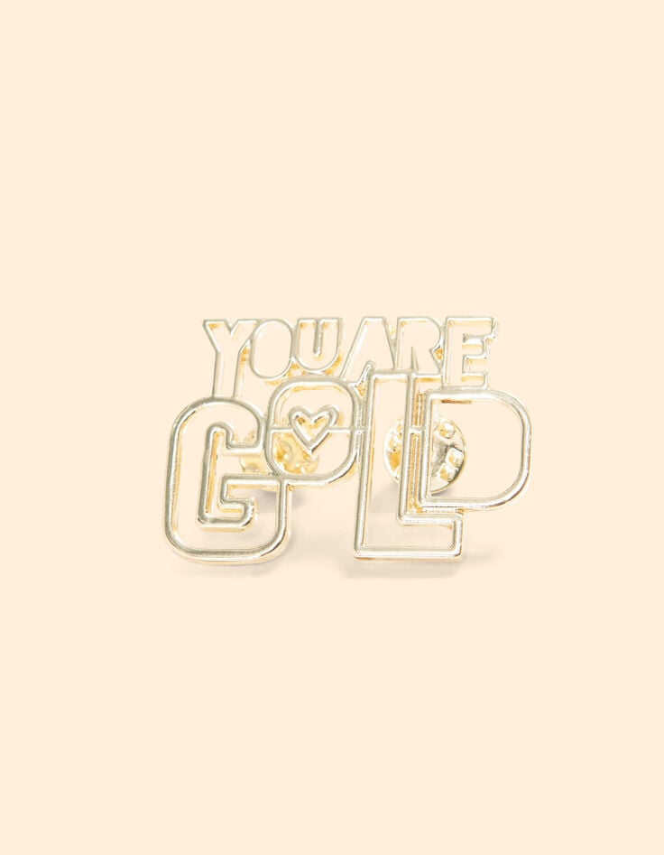 ikks Broche message métal doré I.Code