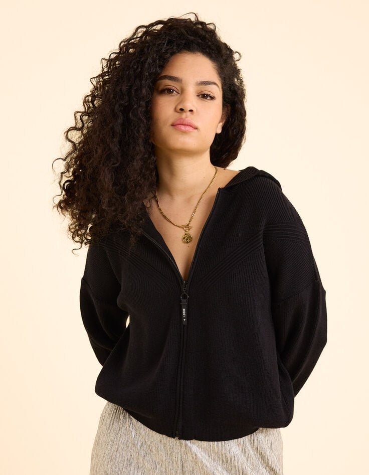 ikks Cardigan à capuche noir en tricot I.Code