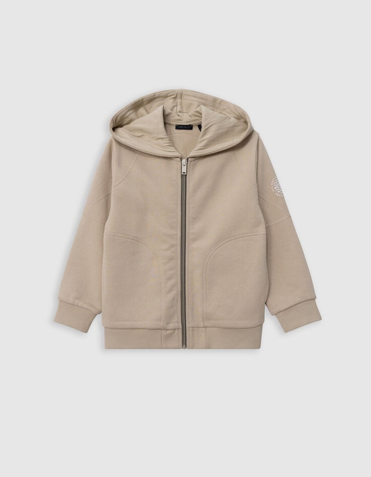 ikks Cardigan beige à capuche zip bicolore garçon