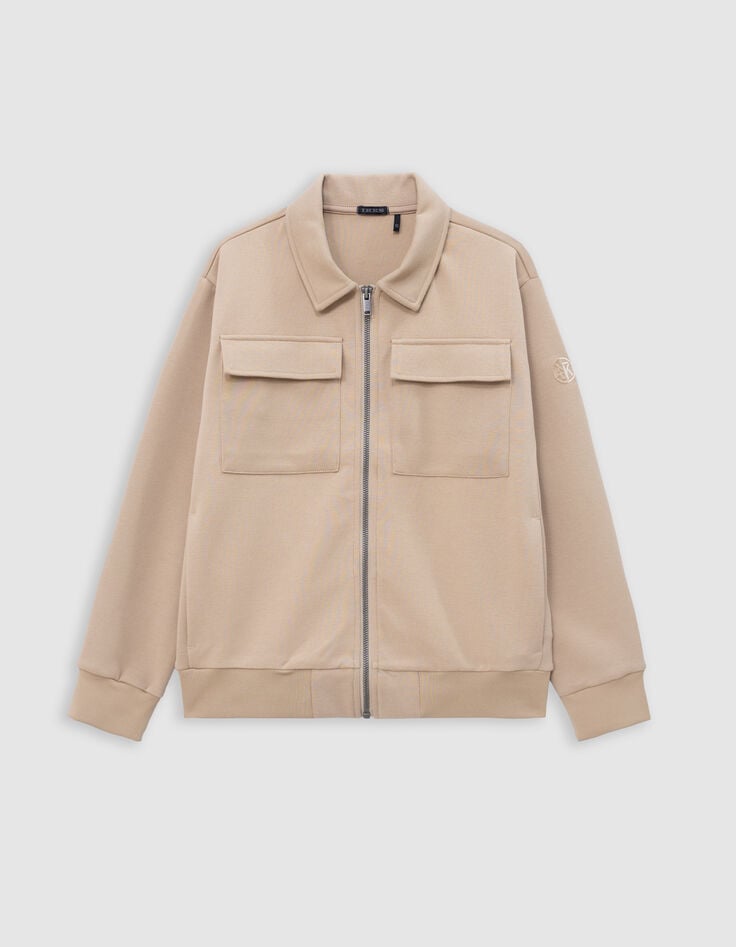 Ikks Cardigan Beige Zippé Molleton Piqué Garçon