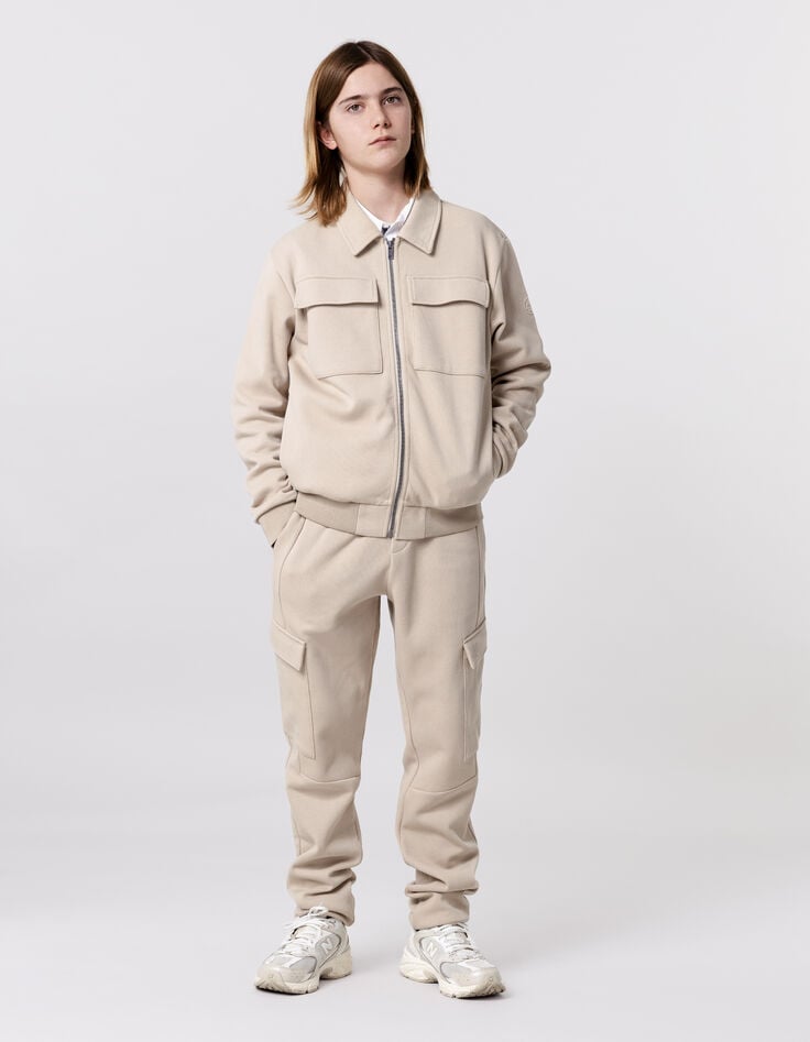 ikks Cardigan beige zippé molleton piqué garçon