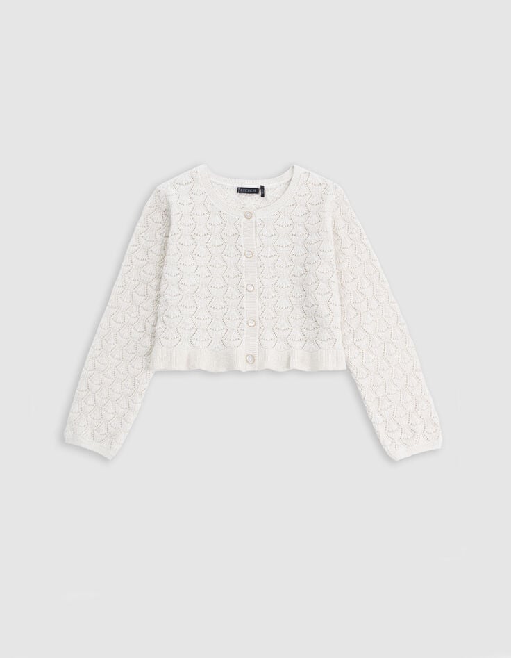 Ikks Cardigan Champagne Tricot Ajouré Lurex Fille