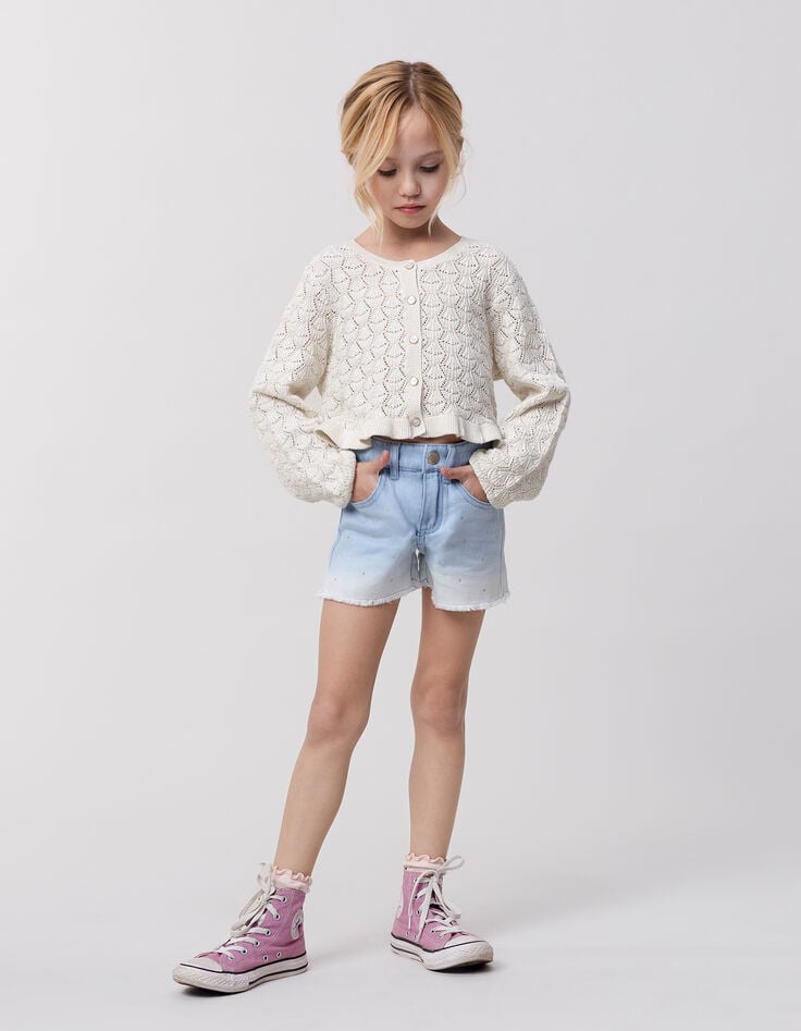 ikks Cardigan champagne tricot ajouré lurex fille