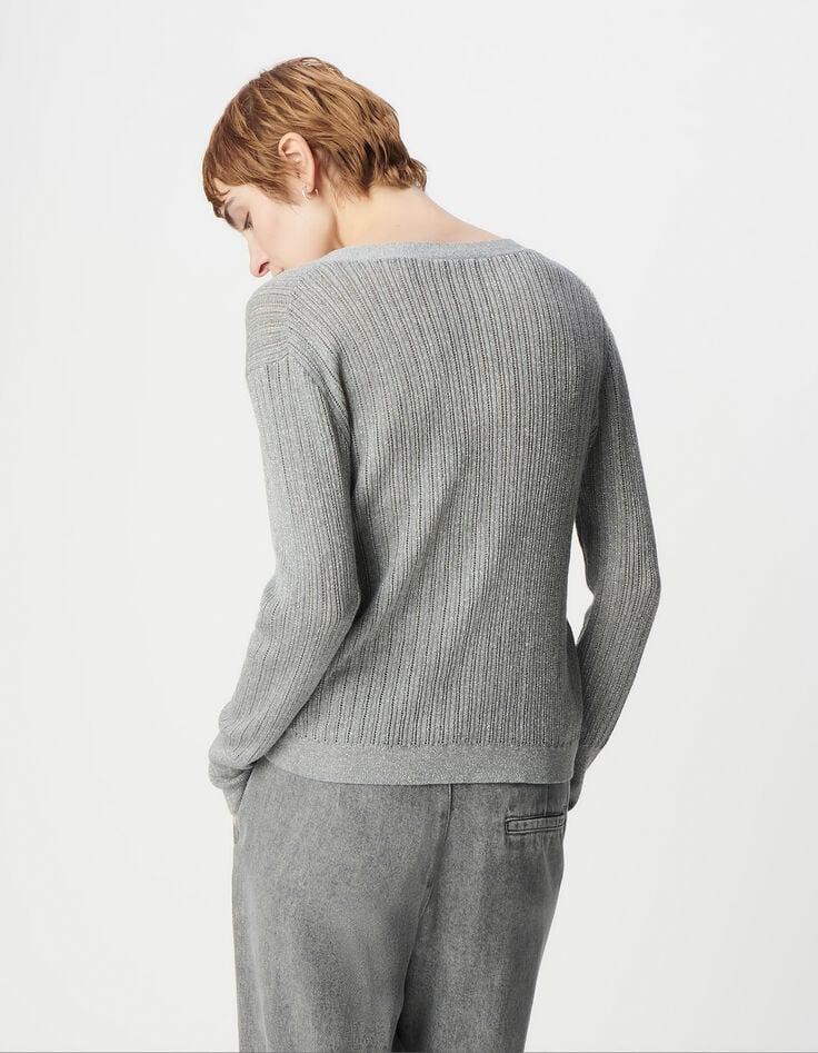 Ikks Cardigan Chic Gris Tricot Lurex Ajouré Femme