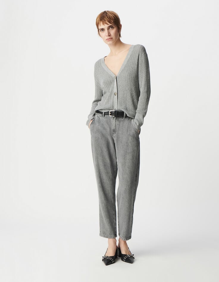 ikks Cardigan chic gris tricot lurex ajouré Femme