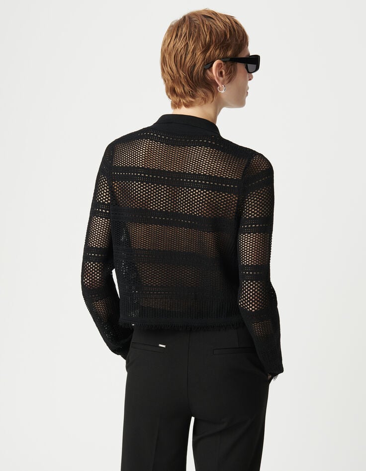 Ikks Cardigan Court Noir Tricot Ajouré Femme