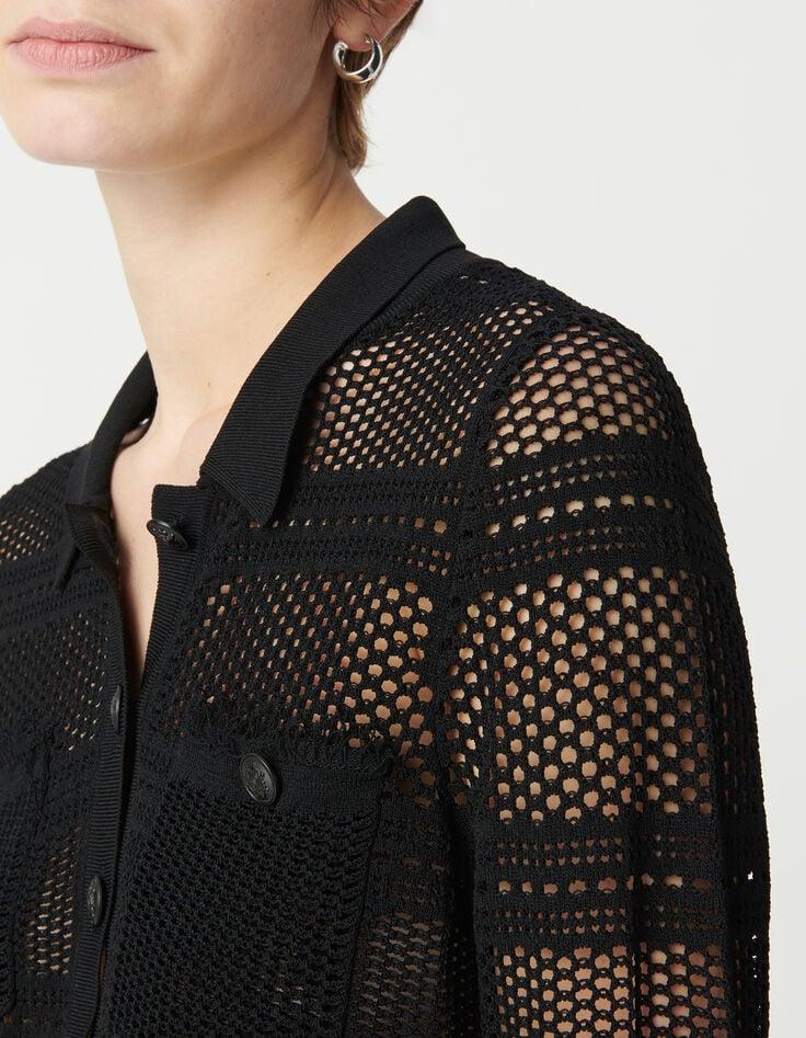 Ikks Cardigan Court Noir Tricot Ajouré Femme