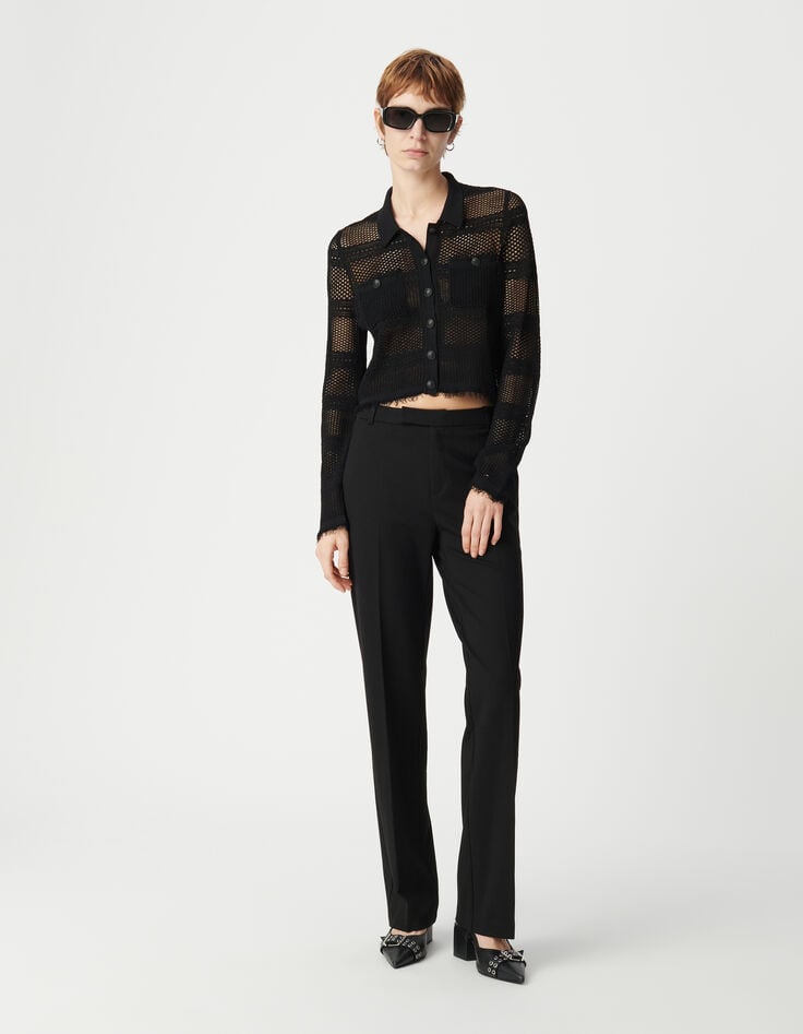 ikks Cardigan court noir tricot ajouré Femme