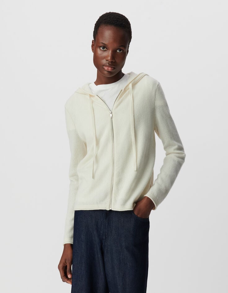 Ikks Cardigan écru à Capuche 100% Cachemire Femme