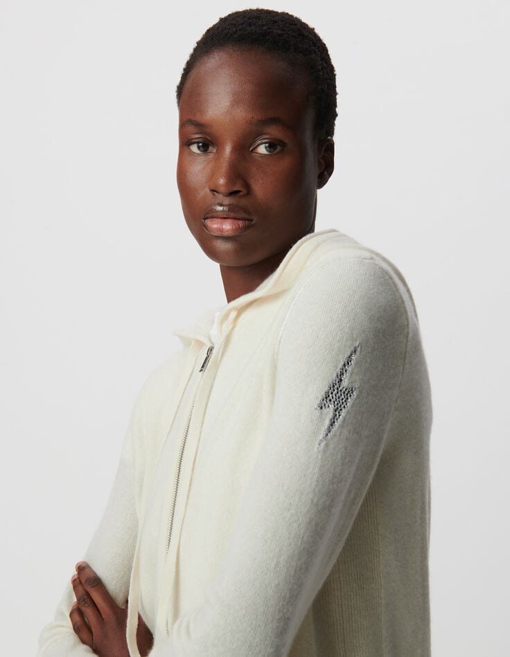 Ikks Cardigan écru à Capuche 100% Cachemire Femme