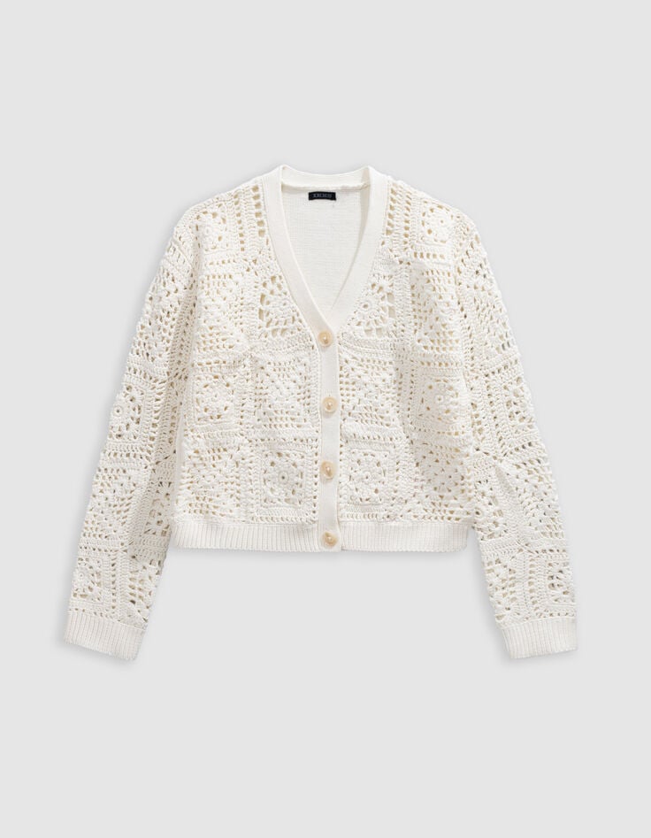 ikks Cardigan écru tricot ajouré fille