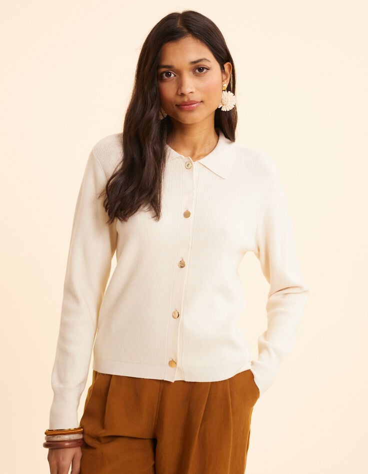 Ikks Cardigan écru Tricot Col Polo I.Code
