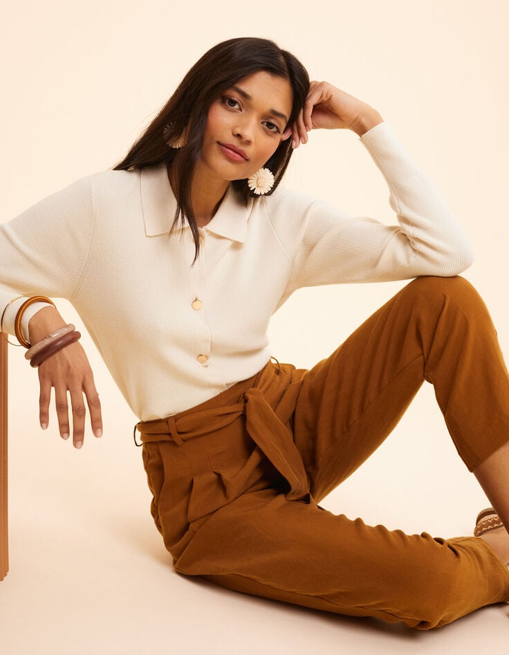 ikks Cardigan écru tricot col polo I.Code