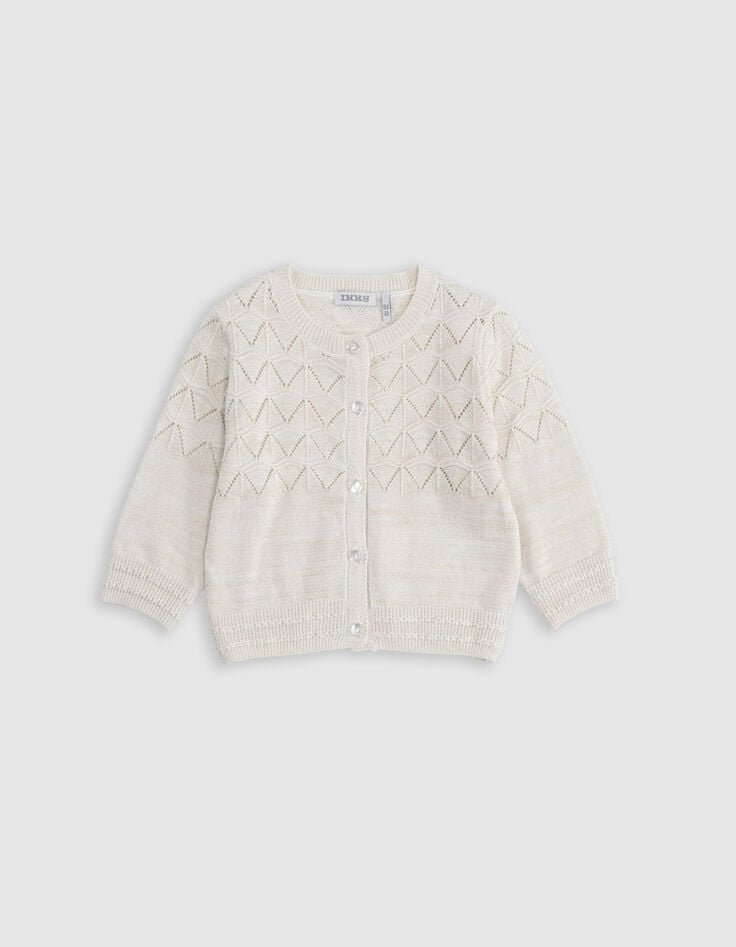 ikks Cardigan écru tricot lurex ajouré bébé fille
