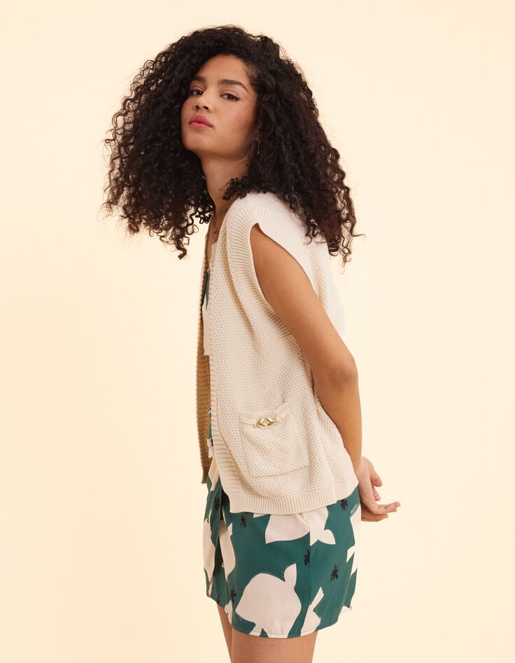 Ikks Cardigan écru Tricot Sans Manches I.Code