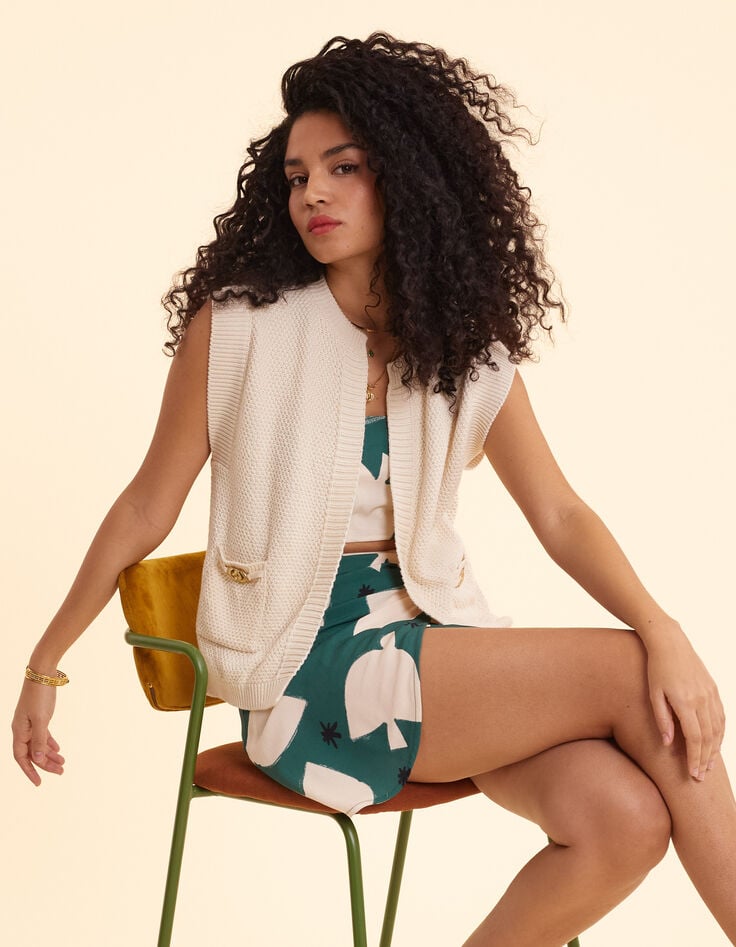 ikks Cardigan écru tricot sans manches I.Code