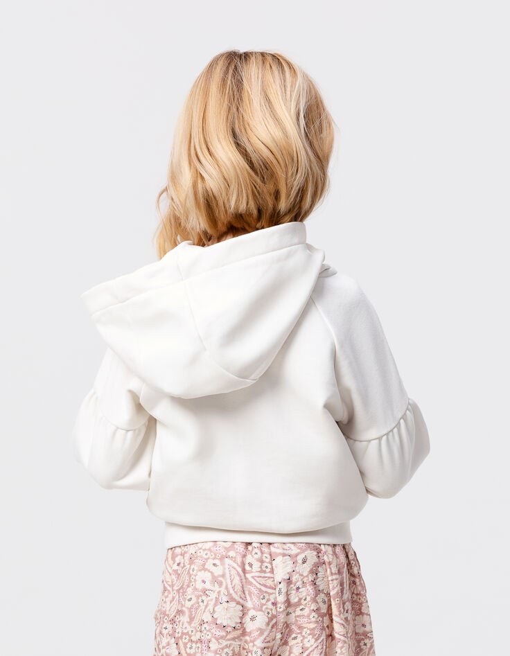 Ikks Cardigan écru Zippé Brodé à Capuche Fille