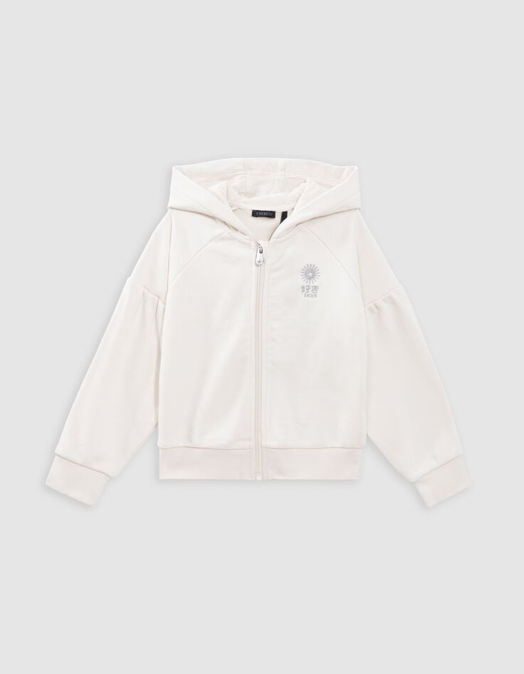 Ikks Cardigan écru Zippé Brodé à Capuche Fille