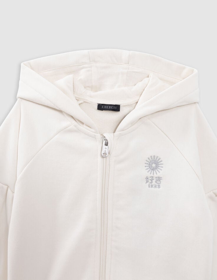 Ikks Cardigan écru Zippé Brodé à Capuche Fille