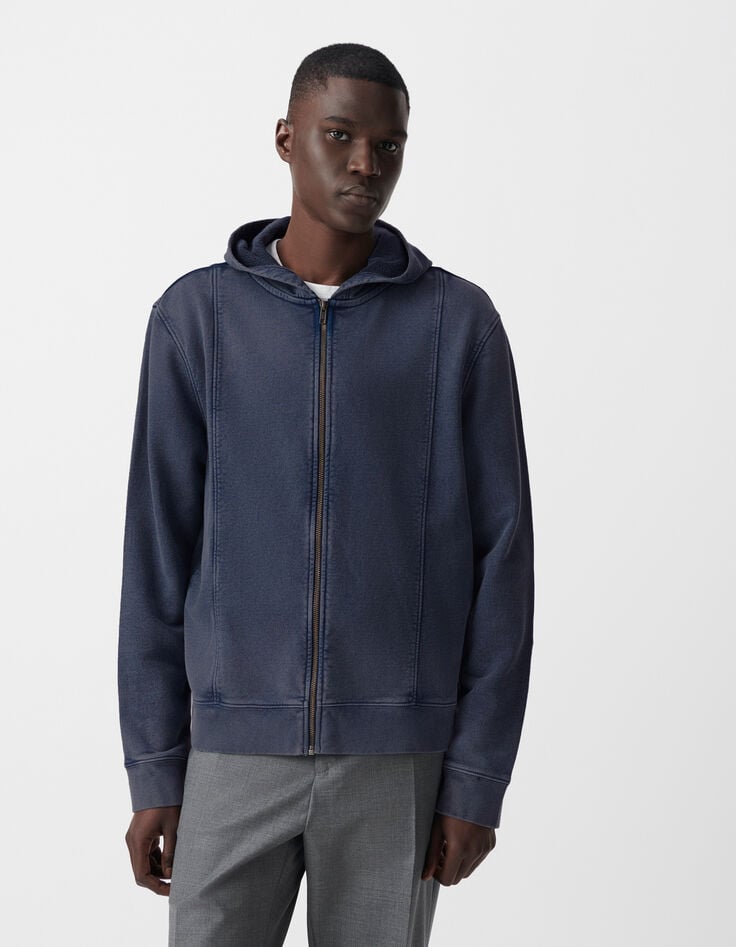 Ikks Cardigan Encre à Capuche Molleton Zippé Homme