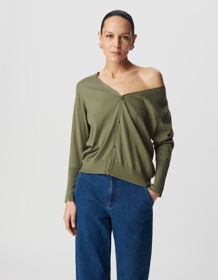 Ikks Cardigan Kaki Réversible Devant/dos Femme