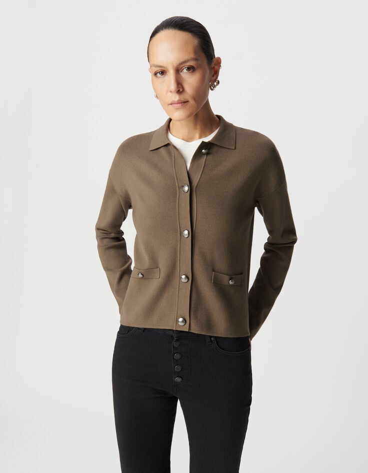 Ikks Cardigan Kaki Tricot Esprit Veste Femme