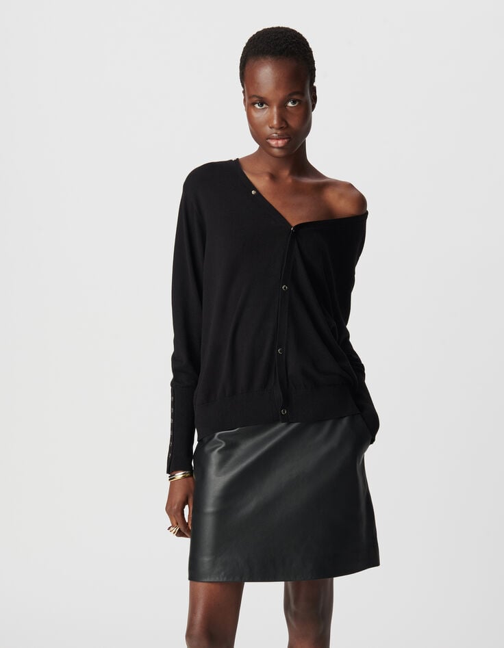 Ikks Cardigan Maille Tricot Noir Réversible Femme