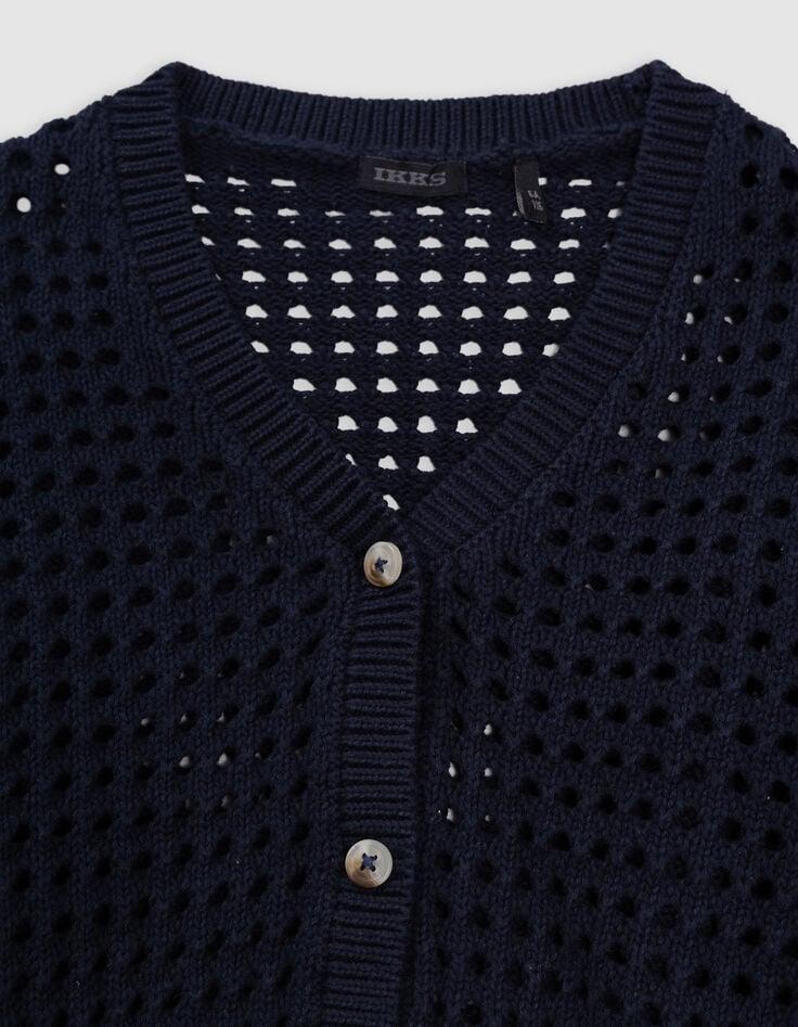 Ikks Cardigan Marine Coton Bio Tricot Ajouré Fille
