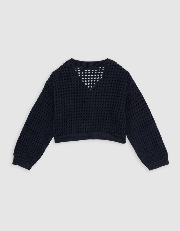 Ikks Cardigan Marine Coton Bio Tricot Ajouré Fille