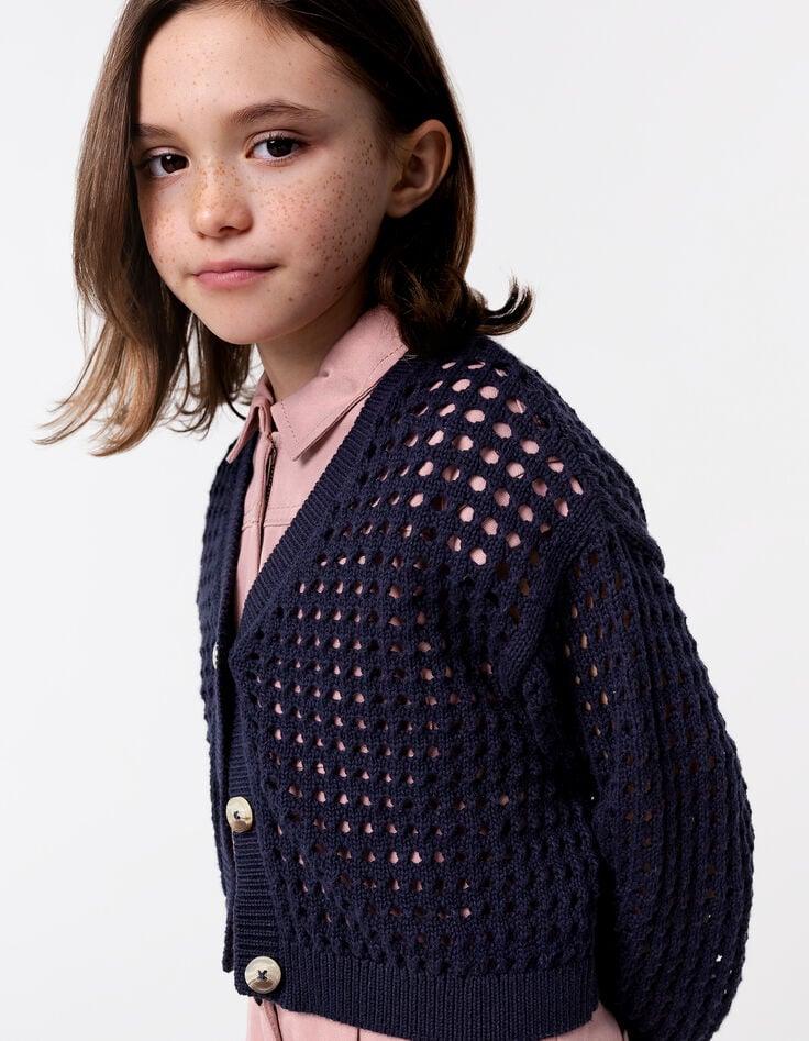 ikks Cardigan marine coton bio tricot ajouré fille