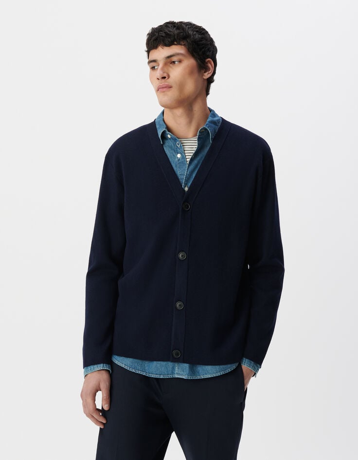 Ikks Cardigan Marine En Tricot Encolure V Homme