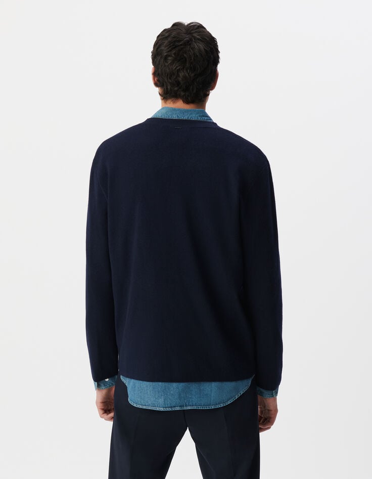 Ikks Cardigan Marine En Tricot Encolure V Homme