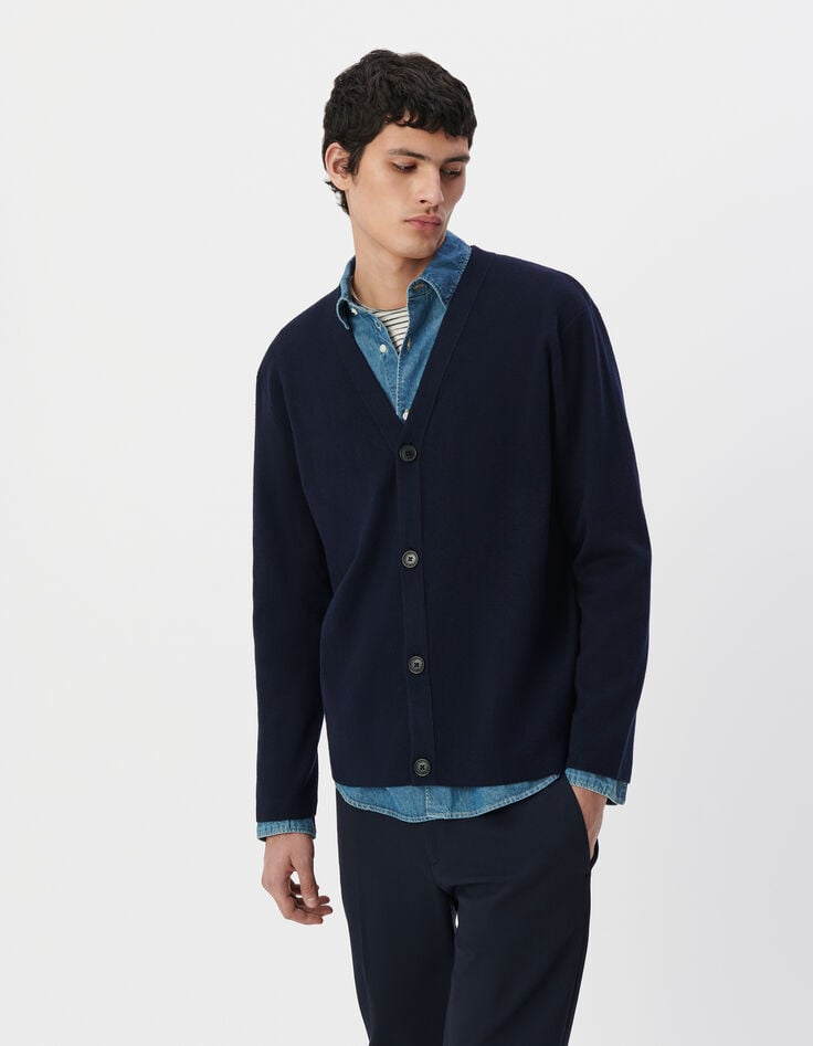 Ikks Cardigan Marine En Tricot Encolure V Homme