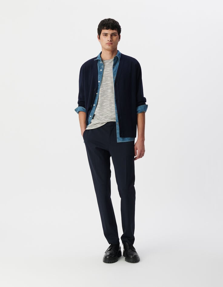 ikks Cardigan marine en tricot encolure V Homme