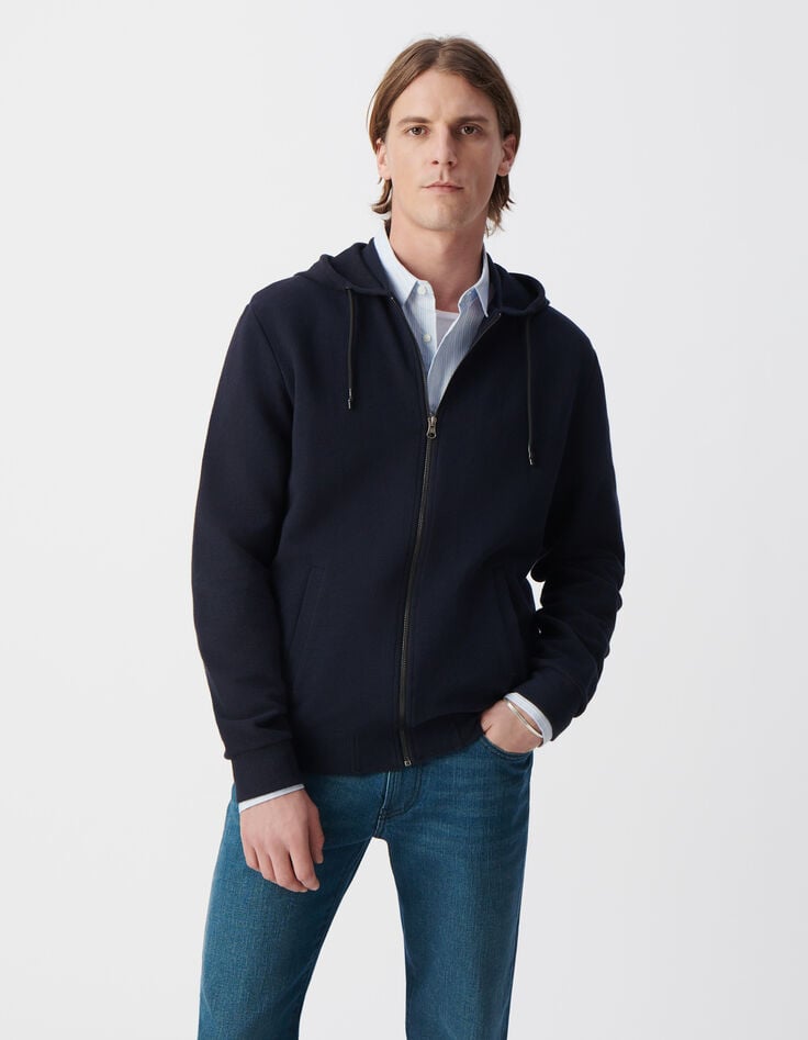 Ikks Cardigan Marine Reliefé à Capuche Homme