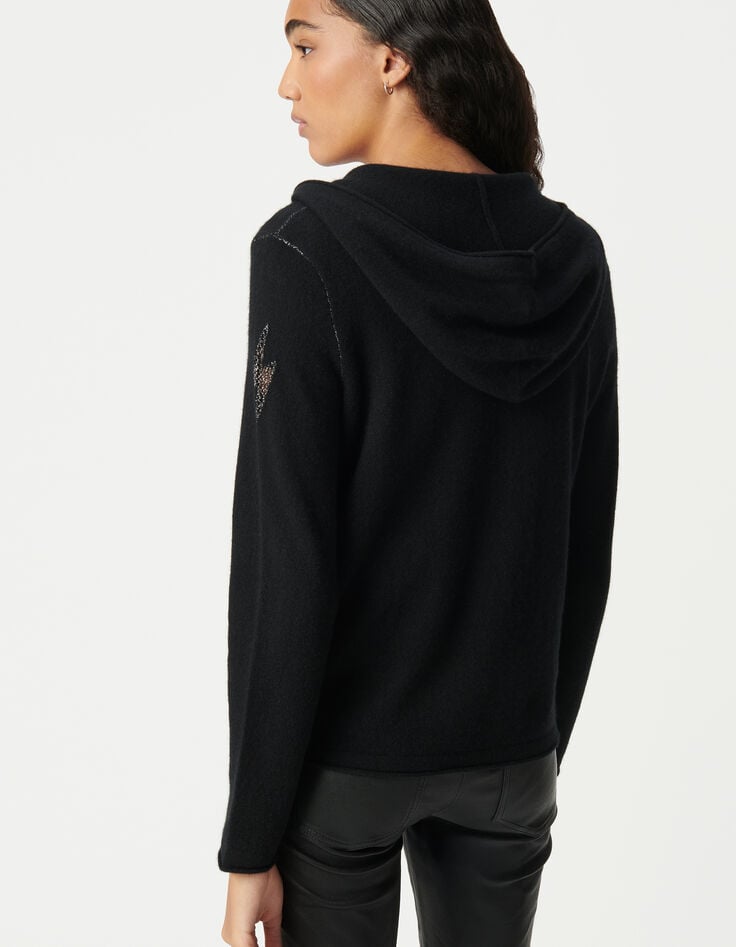 Ikks Cardigan Noir à Capuche 100% Cachemire Femme