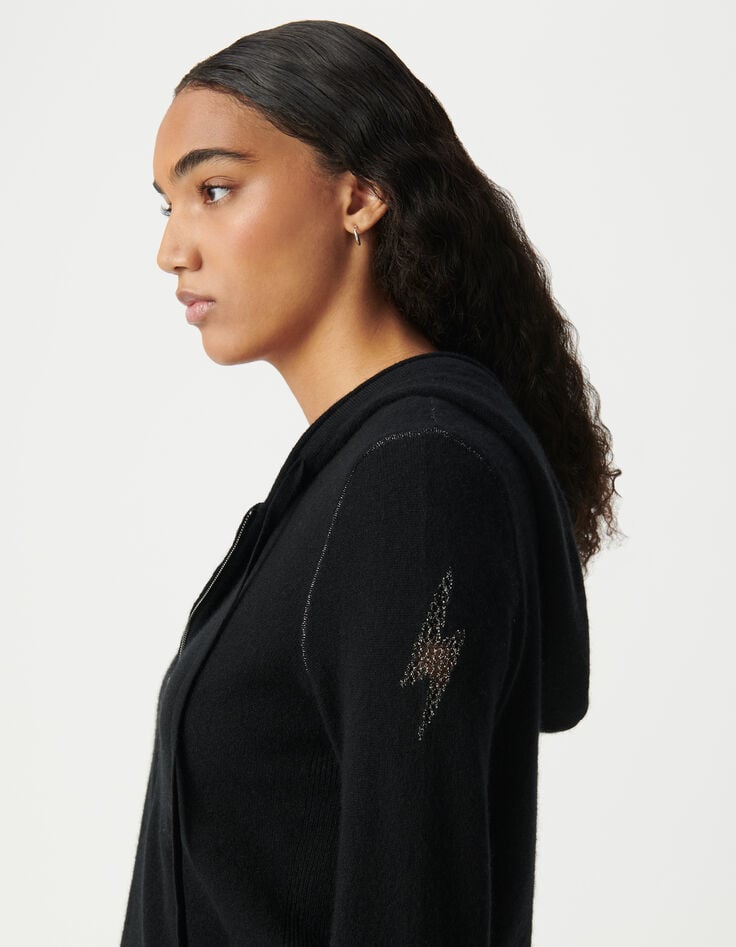 Ikks Cardigan Noir à Capuche 100% Cachemire Femme