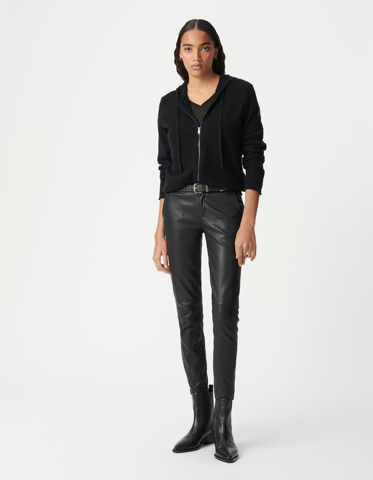 ikks Cardigan noir à capuche 100% cachemire Femme