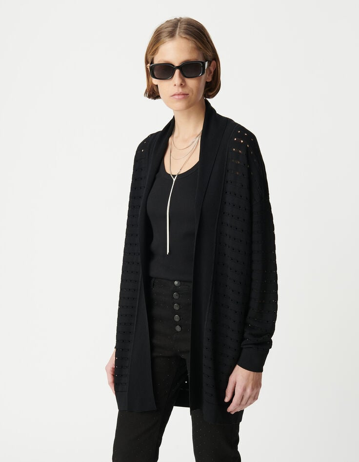 Ikks Cardigan Noir Tricot Ajourés Femme