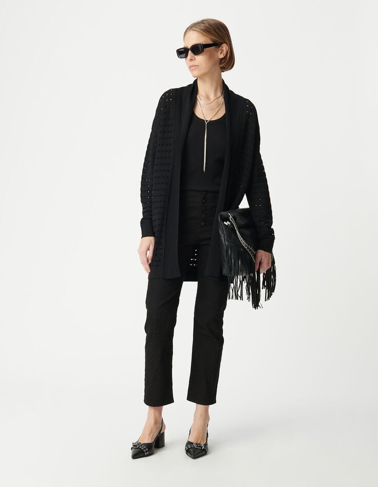 ikks Cardigan noir tricot ajourés Femme