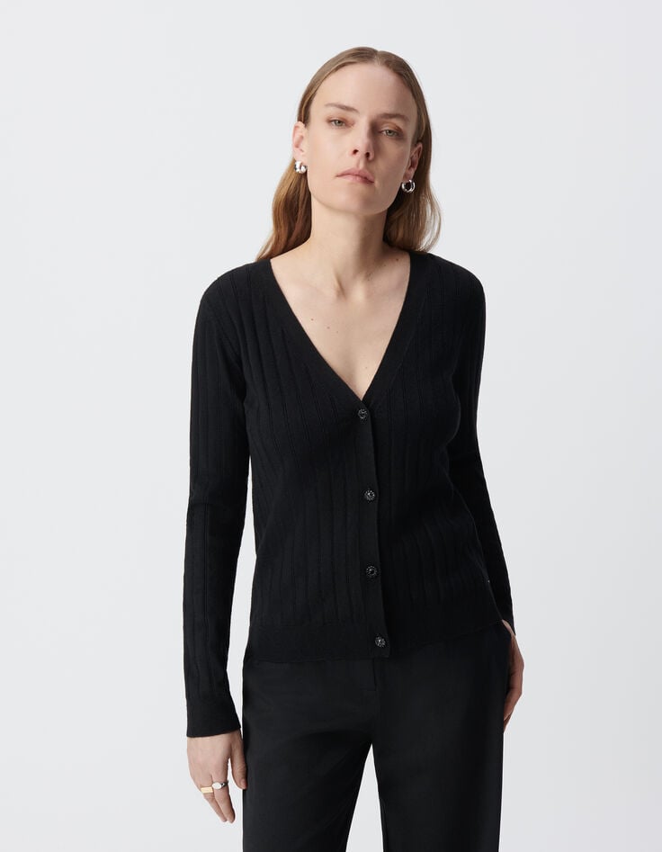 Ikks Cardigan Noir Tricot Boutons Fantaisie Femme