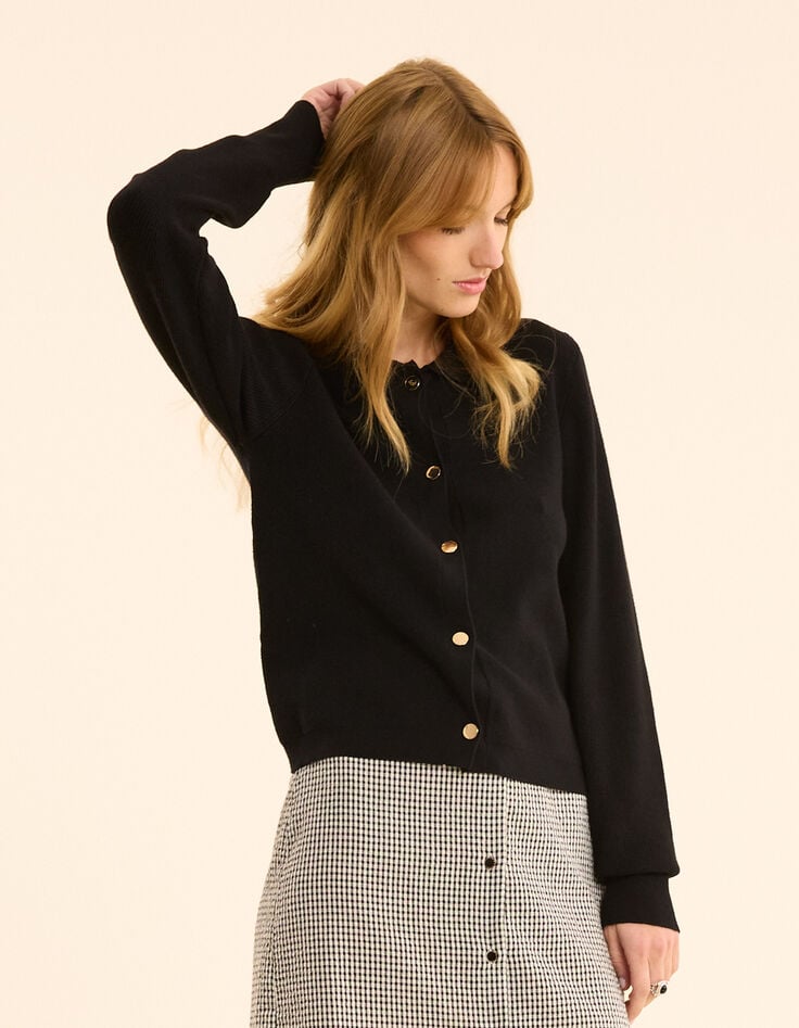 ikks Cardigan noir tricot col polo I.Code