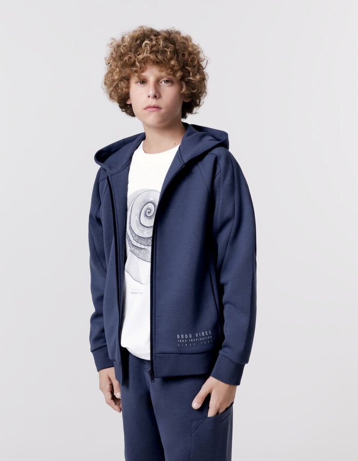 Ikks Cardigan Relaxed Bleu Zippé Molleton Garçon