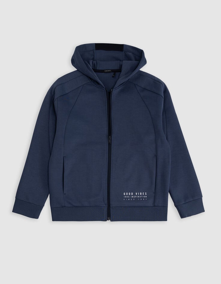 Ikks Cardigan Relaxed Bleu Zippé Molleton Garçon