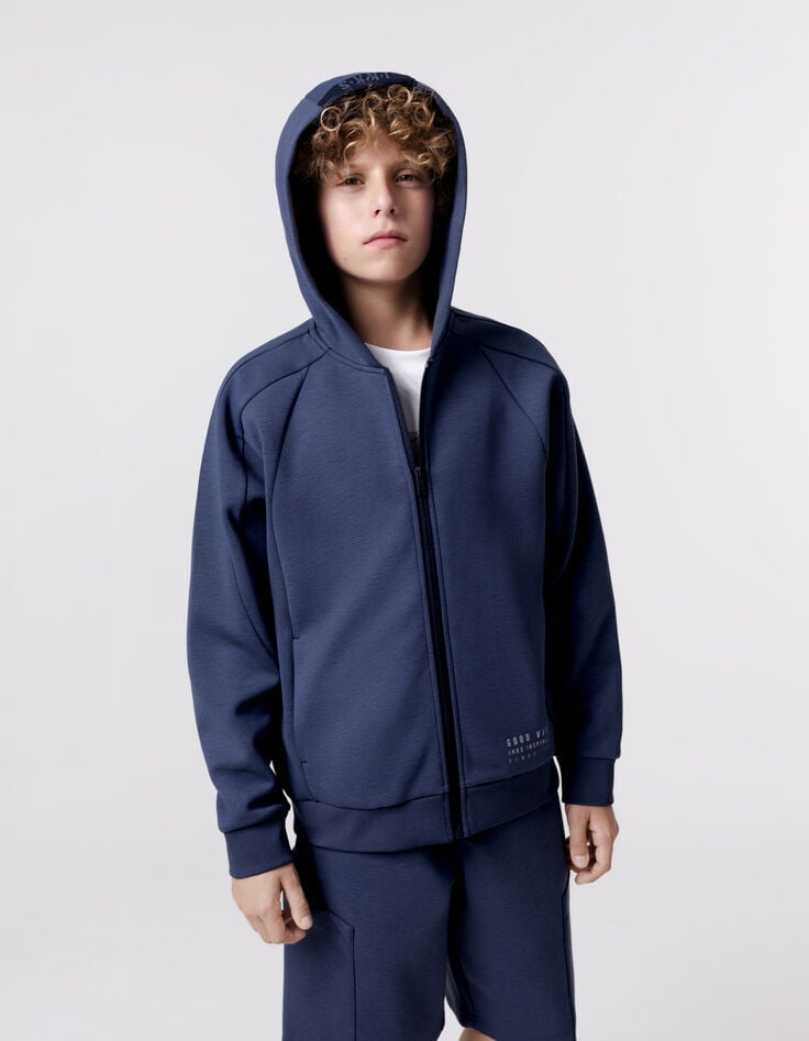 ikks Cardigan relaxed bleu zippé molleton garçon